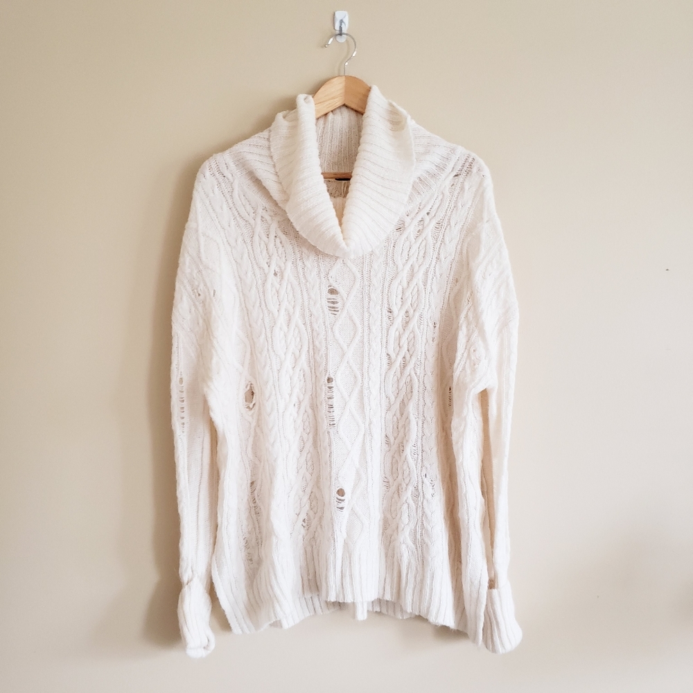 Free People Distressed Cowl Neck Sweater